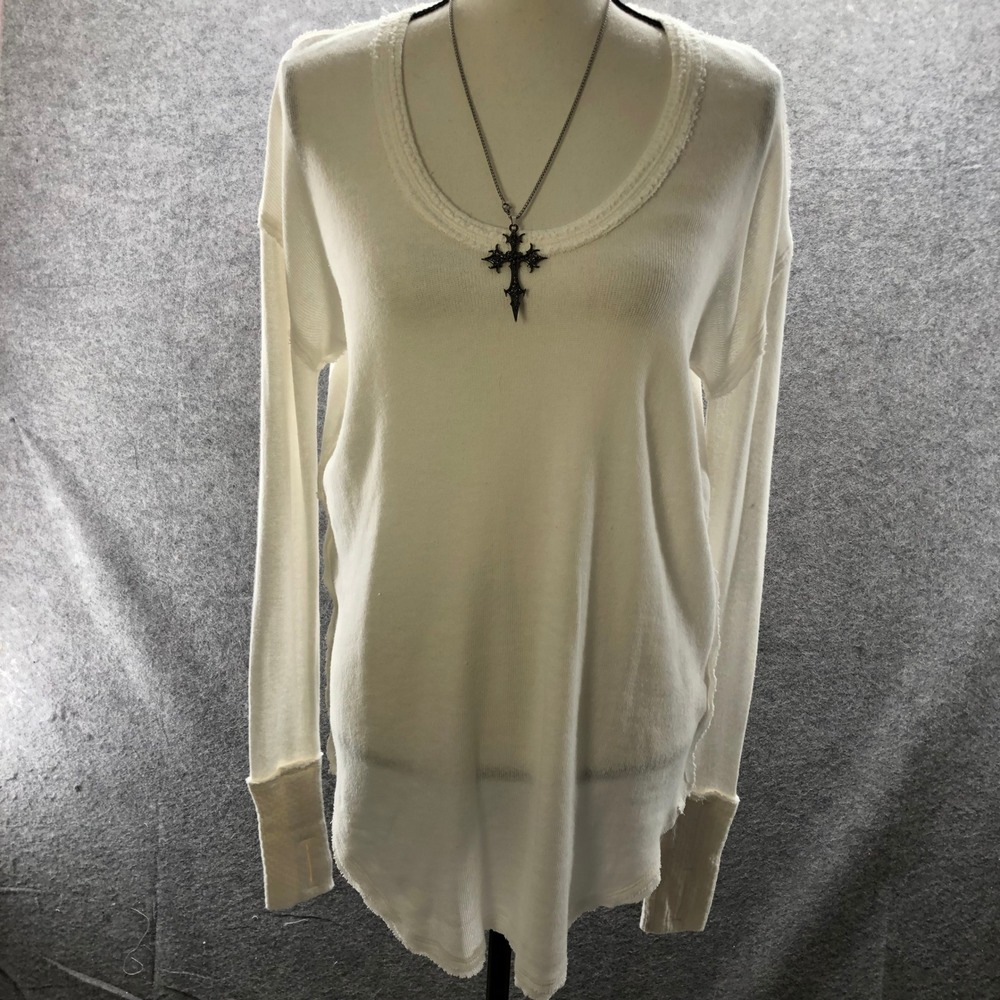 We The Free People Cream White Waffle Knit Thermal Top Womens XS Long Sleeve